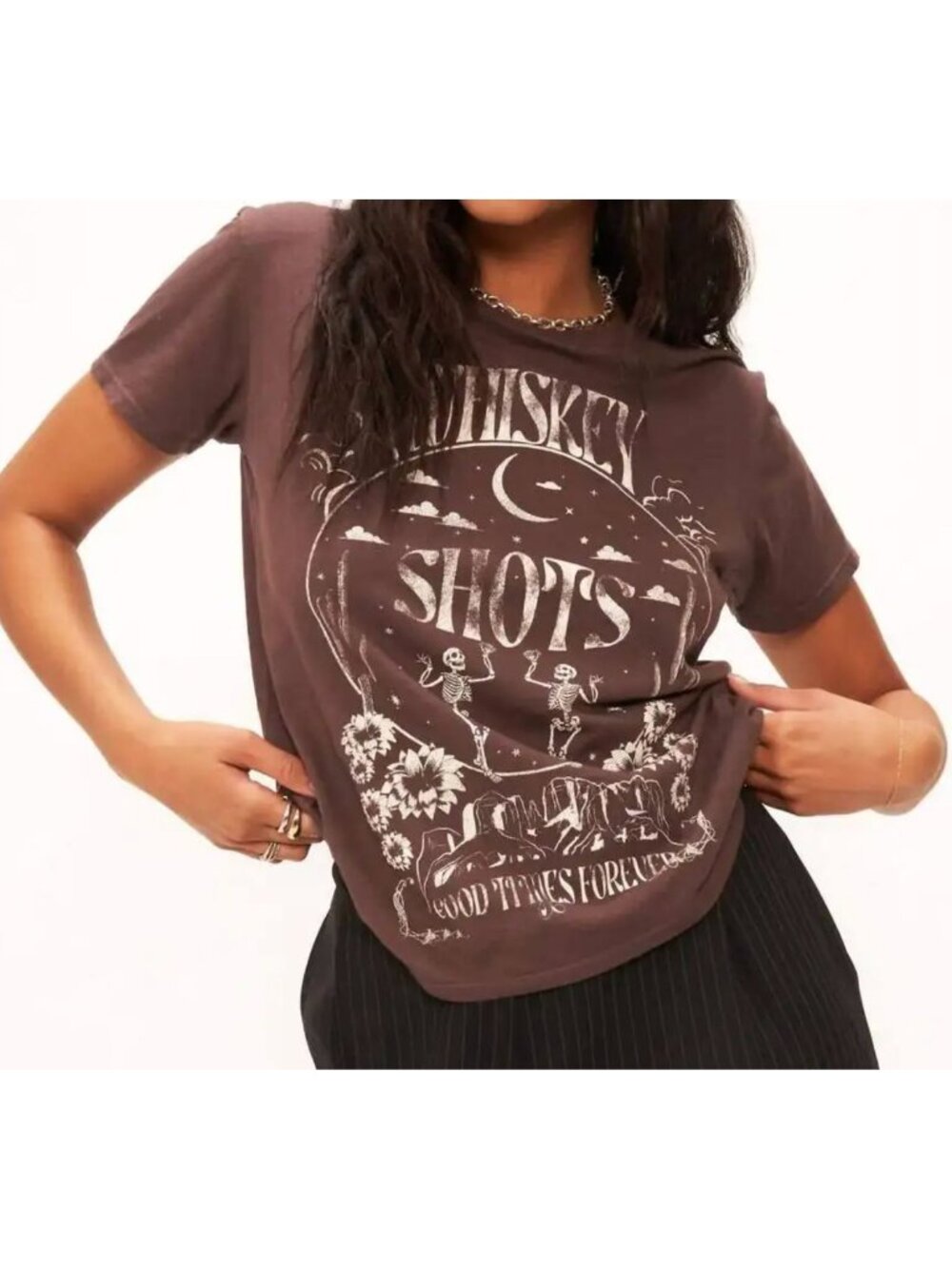 Project Social T "Whiskey & Shots" Brown Graphic Tee T Shirt Size Medium